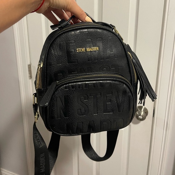 Steve Madden Black Mini Backpack with gold zipper - Picture 2 of 4